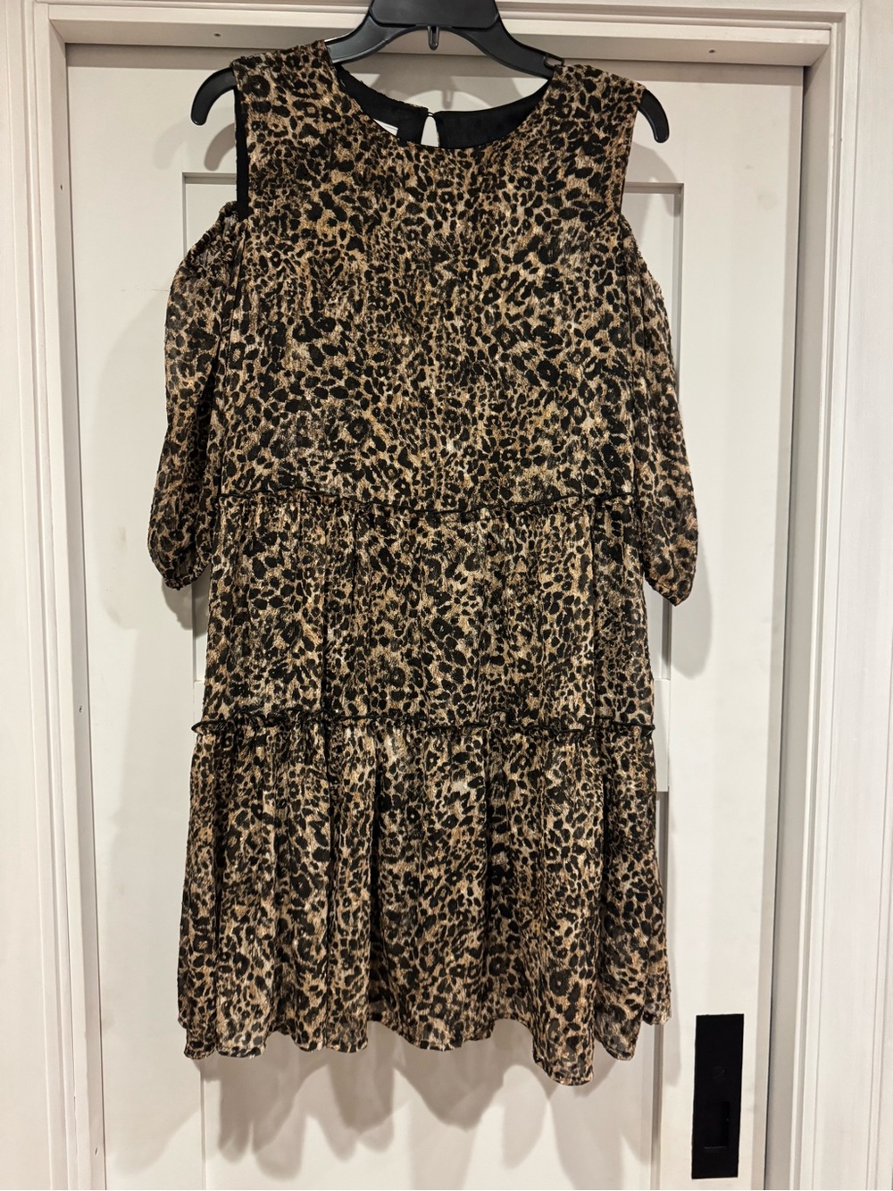 Reserved Leopard-Print Tiered Cold-Shoulder Dress in Brown & Black